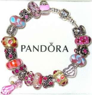 AUTHENTIC PANDORA BRACELET SILVER 7.5 INCH *DANCING PINK* GIFT BOX 