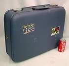 Vintage MONARCH Blue Hard Side Travel Sticker Suitcase 