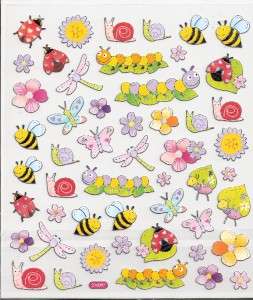 Bee dragonfly caterpillar stickers silver accents NIP  