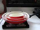 Unused Set 3 Enamel Frying Paella Pans Red White Black 