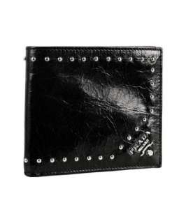 Prada black leather studded bi fold wallet  