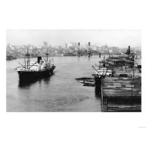 Portland, OR View Lumber Wharf and Ocean Liner Photograph   Portland 