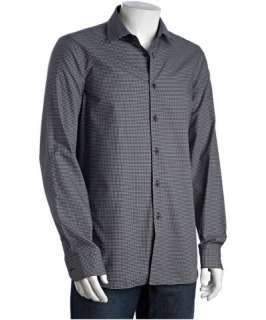 Prada black micro check cotton point collar button front shirt