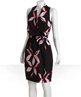Tahari black and red stargazer print side tie dress