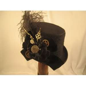   Black Riding Hat W/ Clock Hands & Clock Parts 