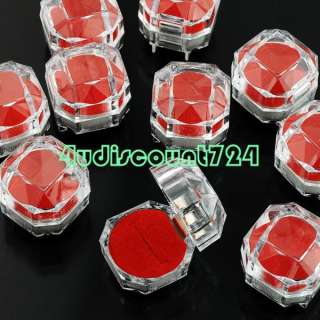 RED CRYSTAL CLEAR PLASTIC GIFT JEWELRY RING DISPLAY BOX CASE  