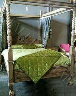 Solid Mahogany Poster Canopy Queen Bed Hand Carved  