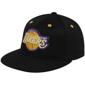  NBA adidas Los Angeles Lakers Black Flat Bill 210 Fitted Hat 