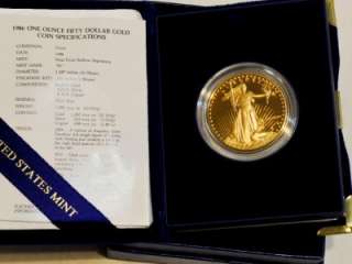 1986 W 1 OZ $50 GOLD AMERICAN EAGLE PROOF COIN OGP   BEAUTIFUL MINT 