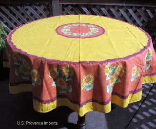   SUNFLOWERS TERRACOTTA FRENCH MADE PROVENCE TABLECLOTH, NEW  