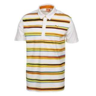 Puma Golf Mens Lightweight Striped Golf Polo   White / Orange 0r 