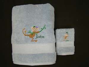 Personalized Boys Monkey Towel Set Embroidered  