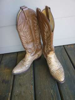   stitched Leather & Tan Snake Skin Western Boots Beautiful 7 M  