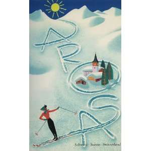    AROSA SWITZERLAND SKI WINTER SPORT VINTAGE POSTER 