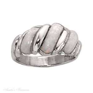   Silver Shrimp Ring Imitation White Opal Stones Size 10 Jewelry