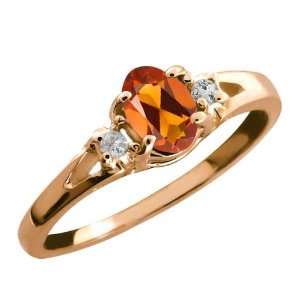   Orange Red Oval Madeira Citrine and Topaz Rose Gold Plated Silver Ring