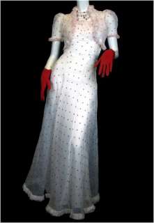 RED DOTS Vintage 30s 40s WHITE ORGANZA Wedding Party Dress Bolero Set 
