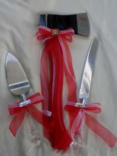 RED AXE CAKE KNIFE SERVER FIREFIGHTER WEDDING 4 Psc  
