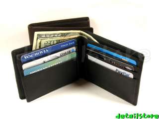 FINE HVY DUTY LEATHER MEN BIFOLD TOP FLAP WALLET BLACK  