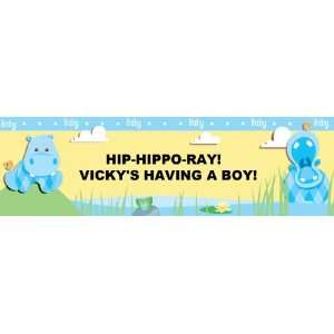  Hippo Blue Baby Shower Personalized Banner Large 30 x 100 