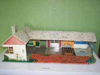1950s Tin Litho Marx Brothers Ranch Style Dollhouse Well Played With 