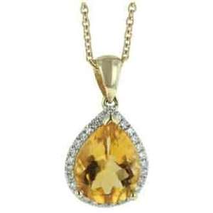   Gold 2.62cttw Round Diamond and Pear Shaped Citrine Necklace Jewelry