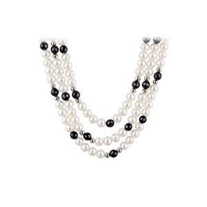 36 Cultured Freshwater Pearl and Onyx Fashion Necklace with Sterling 