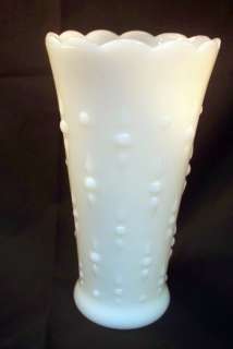 Vintage Fire King White Milk Glass Embossed Vase 7  