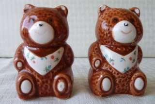 Vintage Ceramic SALT & PEPPER SHAKERS SET Brown Sponge Teddy Bears 3 