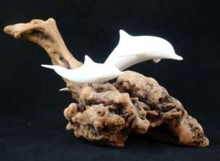 John Perry Pellucida Dolphin Sculpture Burl Wood Base  