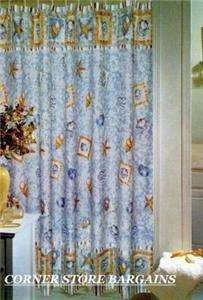   SEASHELLS Fabric Shower Curtain + Shower Curtain Hooks NEW  
