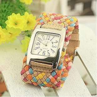 New ~Colorful Weaved Leather Band Student Wrist Watch  