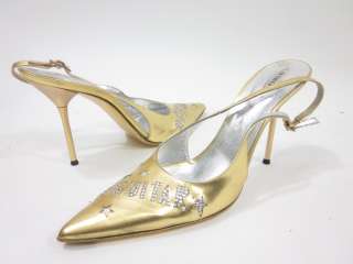 LE SILLA Leather Gold Slingback Guitar Pumps Sz 38 8  