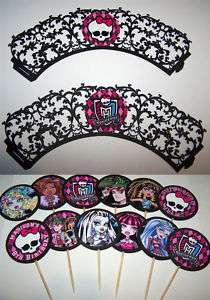Custom Monster High Party Cupcake Picks/Toppers & Wraps  
