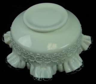 Fenton 10 Cased White Ripple Crest Ruffle Art Glass Bowl Candy Dish 