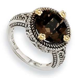  Sterling Silver and 14k 5.00ct Smokey Quartz Ring Jewelry