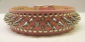   GENUINE LEATHER PINK SPIKED DOG COLLAR PITBULL HIGH QUALITY US MADE