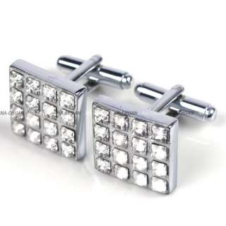 WHITE CRYSTAL SQUARE MENS SUIT CUFFLINKS CUFF LINKS NEW  