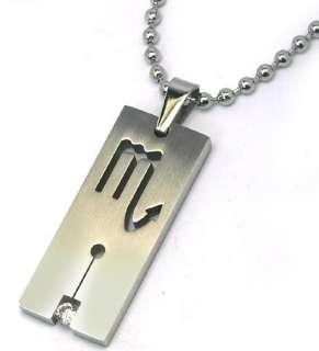 Stainless Steel Horoscope Scorpio CZ Dog Tag Necklace  