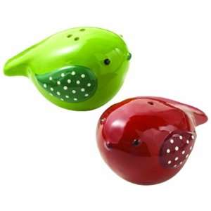   Songbird Salt and Pepper Shakers, Green and Red