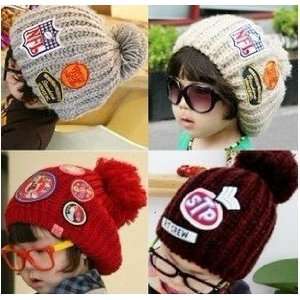  Badges labeling wool knit hat (Red)/ boy & girls 