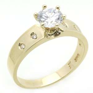 14K Engagement Ring 1ctw CZ Cubic Zirconia Solitaire Yellow Gold Ring