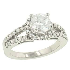  Round Bead Set Diamond Engagement Ring .40cttw (CZ ctr 