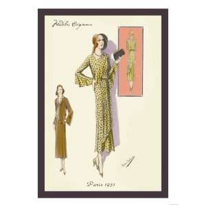  Ruffled Autumn Dress and Overcoat Giclee Poster Print 