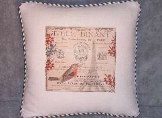Frenchy French Bird Ad on Linen Throw Pillow  