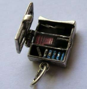 VTG SILVER BOOKCASE CHARM Opens to ENAMELED BOOKS NUVO  