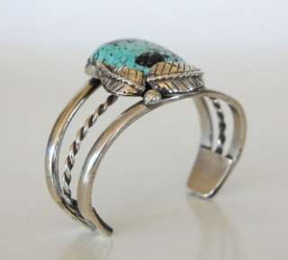 Vtg Navajo Signed Old Pawn Big Spiderweb Turquoise Heavy Sterling Cuff 