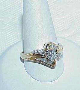 14K .75ct Diamond Trillion Solitaire Baguette Wed Ring  