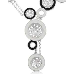   Sterling Silver Black and White Epoxy Concave Circle Necklace Jewelry