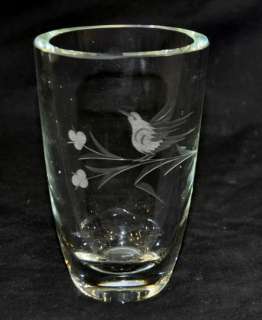 Swedish Crystal Etched Bird Vase 1/4 Thick x5.75 Tall  